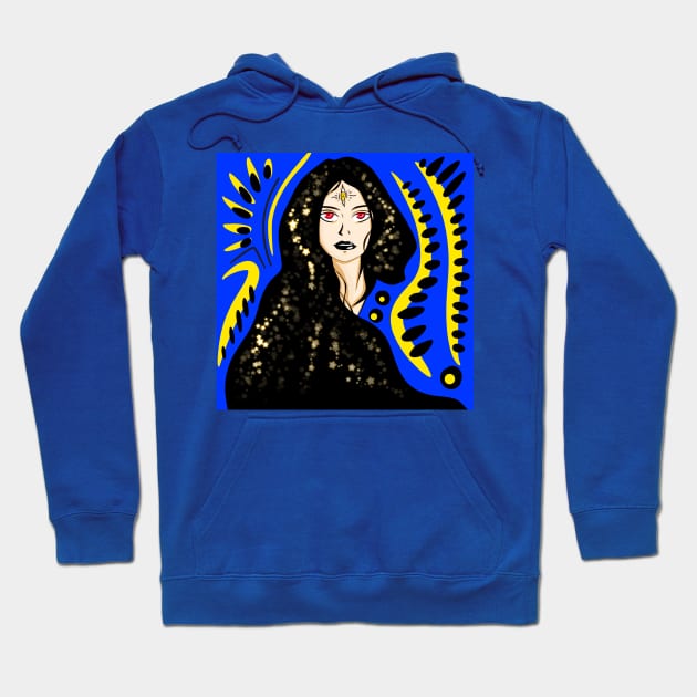 dark shadow magical woman in starry night Hoodie by jorge_lebeau